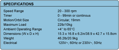 Orbit 1900 High Capacity Shaker Specifications